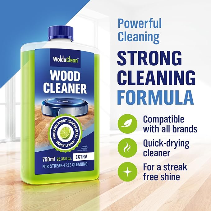 WoldoClean Wood Floor Cleaner for Robot Mops 25.36 fl.oz - pH-Neutral & Streak-Free, Compatible with Roborock, Dreame, Roomba, Tineco, Hardwood & Laminate Concentrate