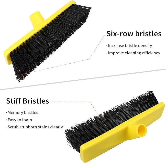 Push Broom Outdoor Indoor Broom 12" Wide,50" Long Handle with Stiff Bristles for Cleaning Scrubbing Deck Driveway Yard Patio Wood Stone Tile Floor