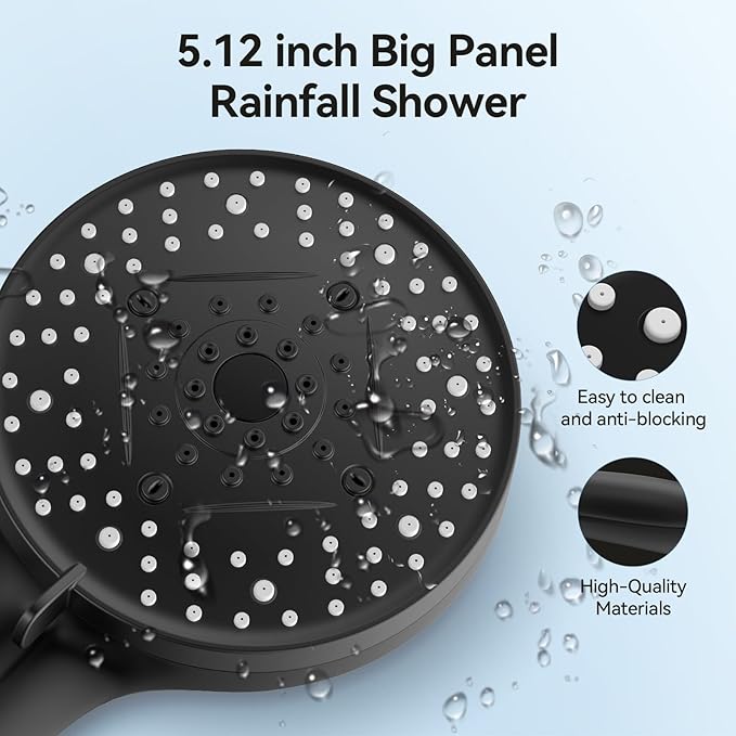 VOXON Shower Head 10 Functions, High Pressure Handheld Shower Head, Built-in 2 Power Wash Mode to Clean Corner, Non-Clogging Nozzles, Leakproof Stainless Steel Hose&Metal Bracket, Black