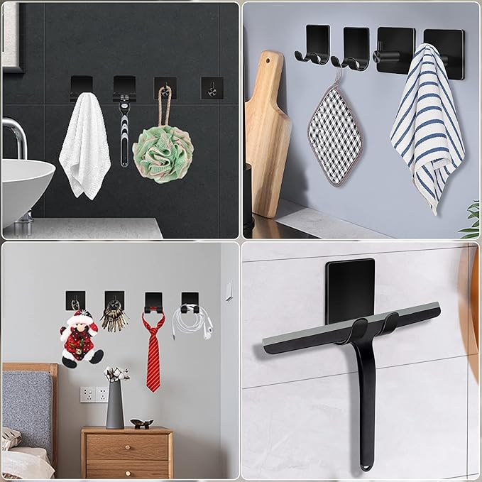 CGBE Shower Holders for Razors, 2 Pack Squeegee Holder and 2 Pack Razor Holder, Razors Holder for Shower Heavy Duty Waterproof Hook for Squeegee Loofah - Black