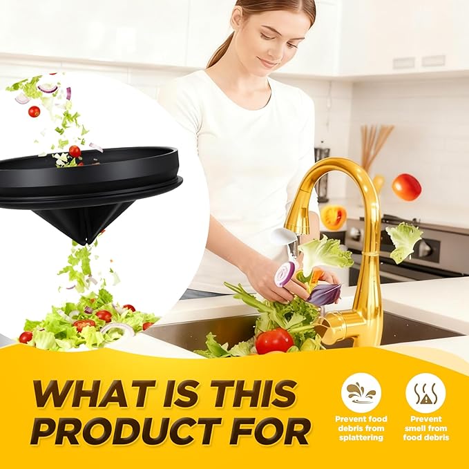 4 Pcs Brushed Gold Kitchen Sink Accessories Garbage Disposal Splash Guards 3.4'' Sink Drain Strainer and Stopper Stainless Steel Garbage Disposal Plug for Kitchen Drain Strainer