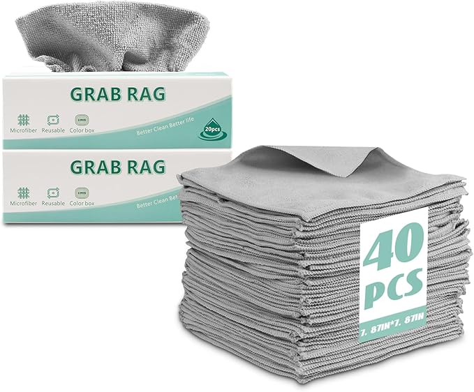 Microfiber Rags in A Box (2 Pack 40 Count) Cleaning Cloths Reusable Lint Free Towels Strong Water and Oil Absorption Microfiber Rags Wipes Purpose Towel for Home, Office