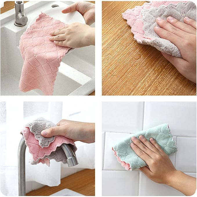 12 Pack Kitchen Towels Quick Dry Washcloths, Coral Velvet Dishtowels Multipurpose Reusable Cloths, Soft Tea Absorbent Cleaning Cloths Double-Sided Microfiber Lint Free Rags.