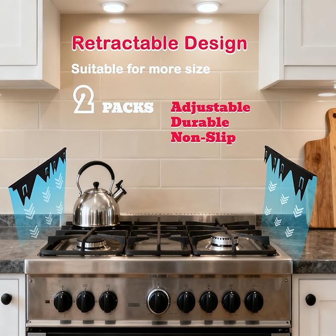 2Pcs Stainless Steel Stove Gap Covers,Adjustable Stove Gap Filler Easy Retractable Length 13.8" to 27.5", Seal Cover for Between Stove and Countertop Stove Gap Guards Range Trim Kit (BLACK)