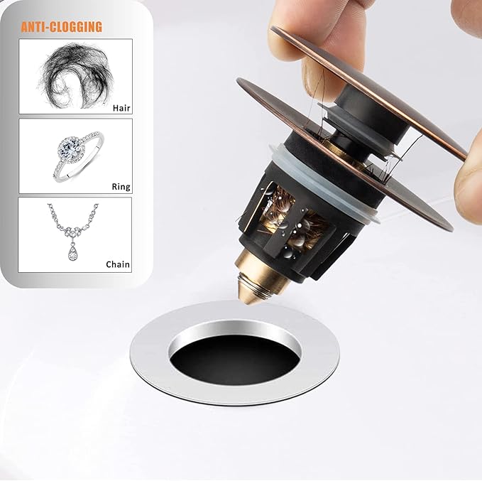 Artiwell Universal Bathroom Sink Drain Stopper, Fits Most Pop-Up Drains for Vessel Sink Lavatory Vanity, Sink Drain Strainer with Detachable Hair Catcher, Tested by Plumber in US (MATT Black)