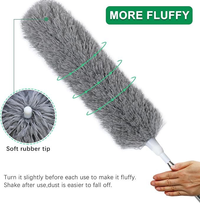 100" Extra-Long Microfiber Feather Duster, Extendable Pole Dusters, Telescoping Cobweb Duster for Cleaning, Bendable and Washable Microfiber Head, Cleaner for High Ceiling, Fan, Furniture