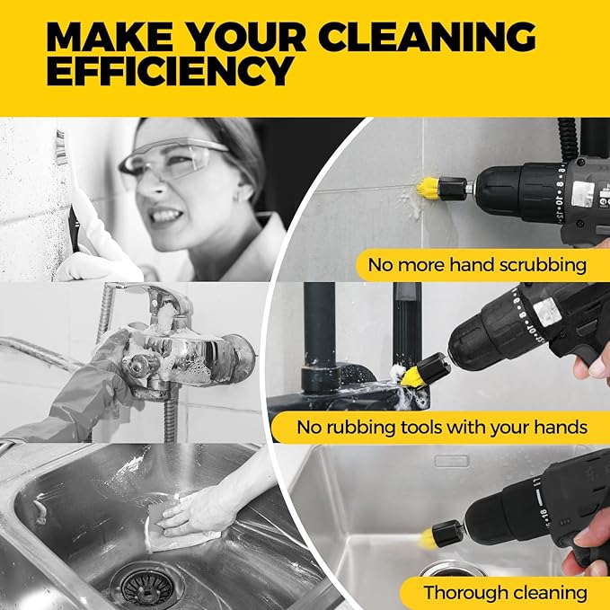 Holikme 6Pack Drill Brush ，Extended Long Attachment Set All Purpose for Crevice Cleaning Brush,Bathroom, Grout, Floor, Tub, Shower, Tile, Kitchen and Car，Corner