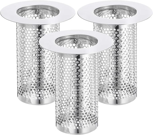 uxcell 3 Pack Shower Drain Strainer, 3.1" x 2.5" Stainless Steel Floor Drain Strainer Deep Sink Hair Catcher for Kitchen Bathroom Balcony Floor Drain, Fit Hole Size from 1.57" to 2.56"