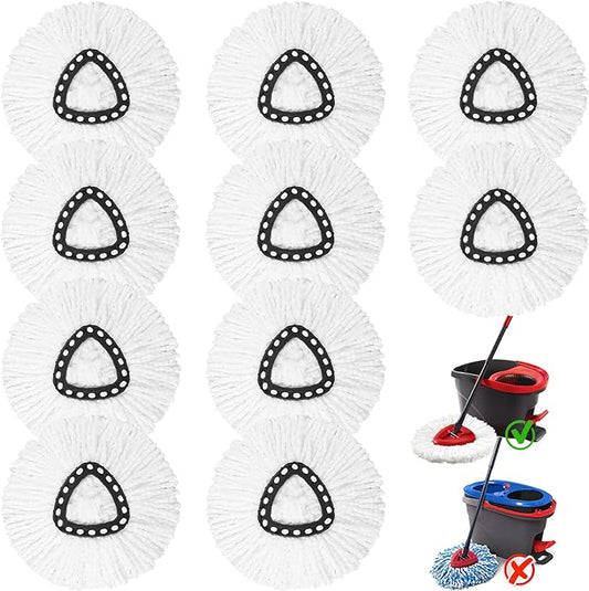 10 Pack Spin Mop Replacement Heads, 100% Microfiber Spin Mop Refill for Easy Wring Compatible with Triangle Spin Mop, 360 Degree Spinning Mop Replace Head for Floor Cleaning