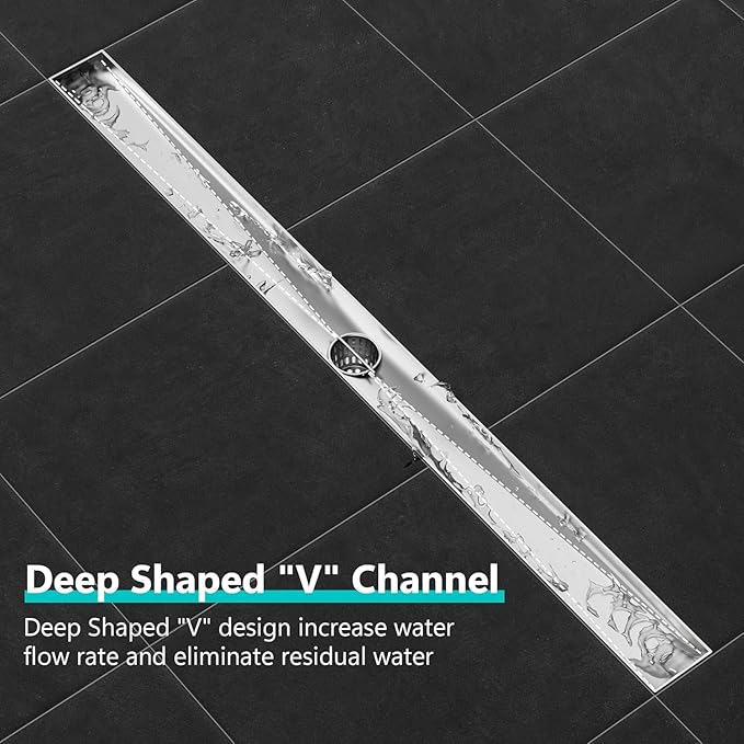 Neodrain 54-Inch Linear Shower Drain with Removable Quadrato Pattern Grate,Brushed 304 Stainless Steel Rectangle Shower Floor Drainr, Linear Drain with Leveling Feet,Hair Strainer