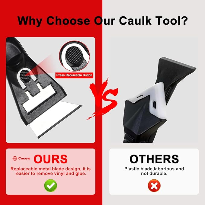 Silicone Caulking Tool Kit, Caulk Remover Tool, Putty Knife Scraper, 3 Glass Glue Corner Scrapers, Grout Removal Tool with Stainless Steel Head for Kitchen Bathroom and Window