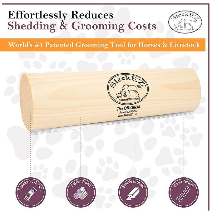 SleekEZ Deshedding Grooming Tool | Horse Brush for Horse Grooming Kit | Pet Hair Removal Tool | Curry Comb | Deshedding Brush | Shedding Comb | Works on All Hair Types | Made in USA | 1 pack | 10 inch
