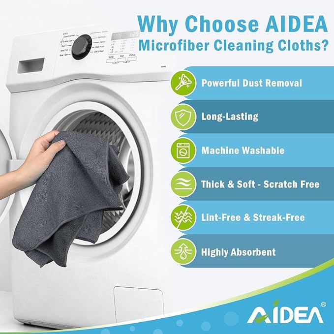 AIDEA Microfiber Cleaning Cloth-400PK, Soft Microfiber Towels for Cars, Absorbent Cleaning Rags, Lint-Free Streak-Free Wash Cloths for House, Kitchen, Window(12in.x12in), Grey