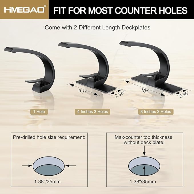 Bathroom Sink Faucet Matte Black Bathroom Faucet for Sink 1 Hole or 3 Holes Single Handle Basin Faucet with 6-inch 10-inch Deckplate