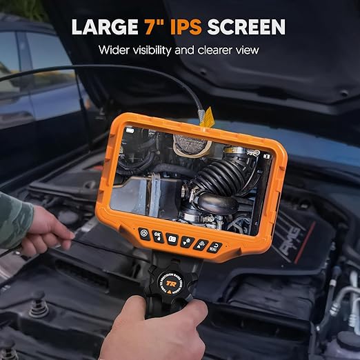 210° Two-Way Articulating Borescope Dual Lens, 7" IPS Sewer Camera with Light, Industrial Endoscope 0.25in Tiny Probe Snake Camera for Inspection Automotive Wall Pipe 5.3FT Cable