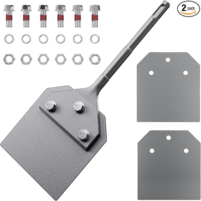 4 Inch SDS Plus Floor Scraper Kit, 4 x 10 Inch Tile Removal Chisel Tool with Spare Blades, Bolts, Nuts, Lock Washers, Removes Thinset Adhesives Wall Scraper, fits SDS-Plus Rotary Hammers