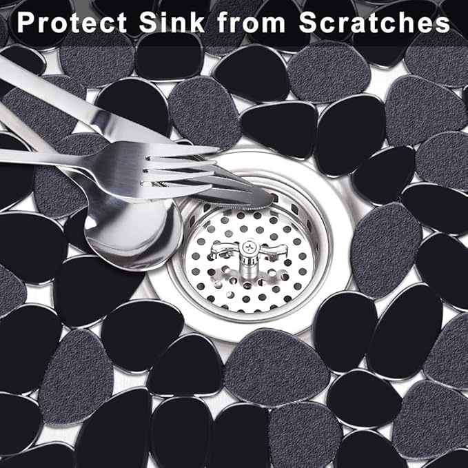 Yolife Pebble Kitchen Sink Mats, PVC Sink Protectors Mat for Bottom of stainless steel, Dish Drying Mats for Kitchen Counter (Black,2 Pack)