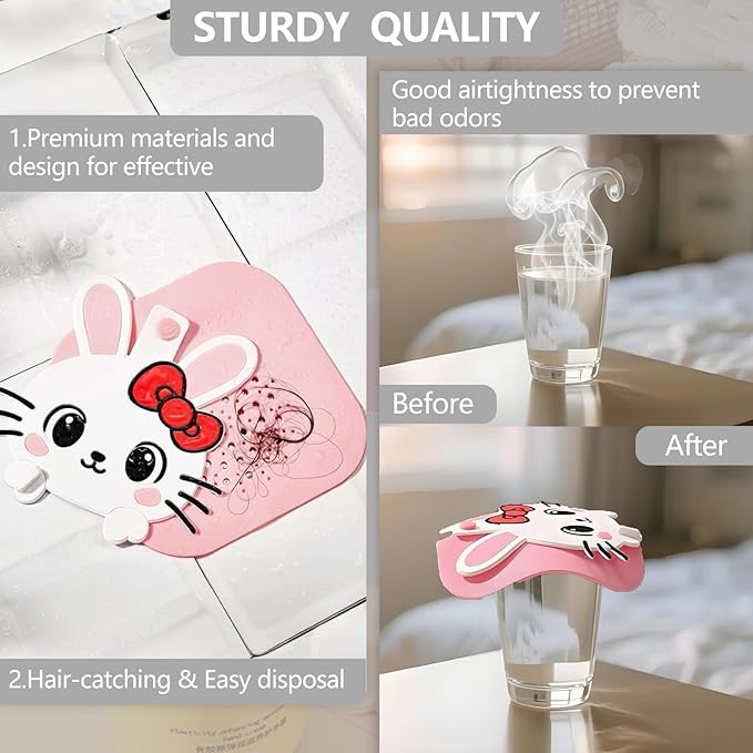 2-in-1 Shower Drain Hair Catcher & Bathtub Drain Cover, Odor-Proof Silicone Hair Stopper for Bathroom, Tub, Sink, Kitchen, Laundry - Prevents Clogs and Unpleasant Smells (1, Pink)