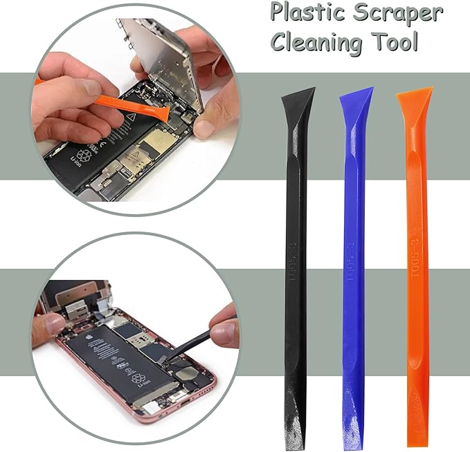 12Pcs Carbon Fiber Scraper Cleaning Tool Non-Scratch Plastic Multi-Purpose Stiff Scraper Pen-Shaped Scraper Tool for Paint, Stickers Label, Food, Tight Spaces, Crevices (Black, Blue, Orange)