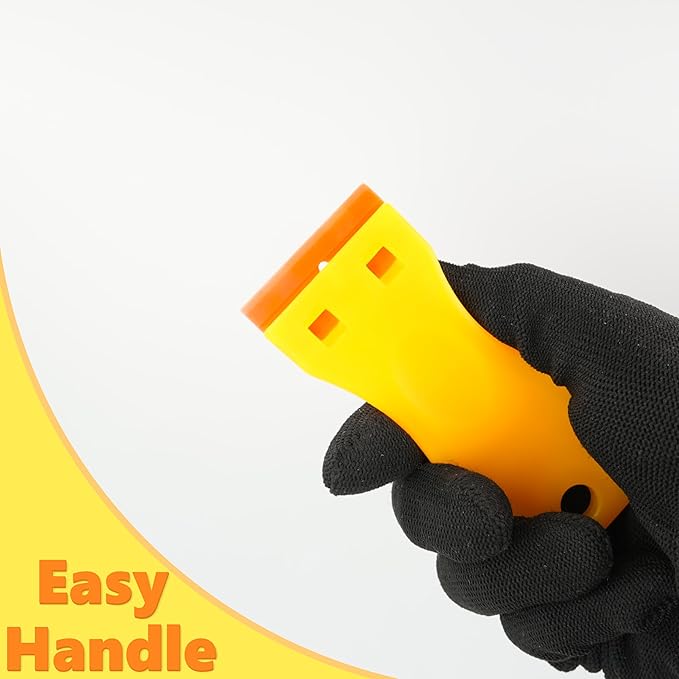 2-Pack Plastic Razor Scraper Tool with 8 Double-Edged Blades - Scratch-Free Sticker & Decal Remover for Car Windshield, Glass, Kitchen Cooktop, Label & Glue Residue - Safe Ergonomic Cleaning Gadget