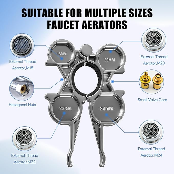 Upgraded 12-in-1 Metal Faucet Aerator Removal Tool，Heavy-Duty Removal Key for Hidden Thread&Housing Aerators, Wrench Removal Tool for Home Plumbing Repair