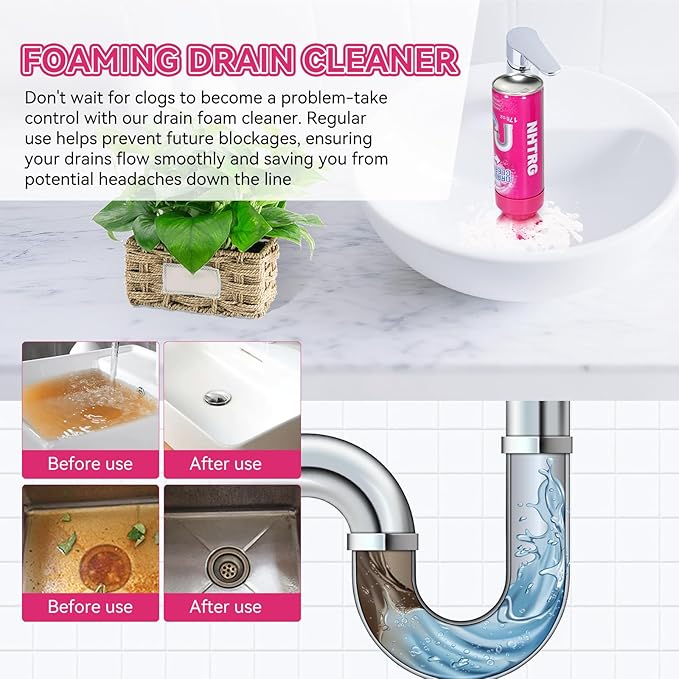 Foaming Drain Cleaner, Sink Cleaner and Deodorizer, Drain Clog Remover for Kitchen Sinks, Tubs, Shower Drains (1 Pcs)