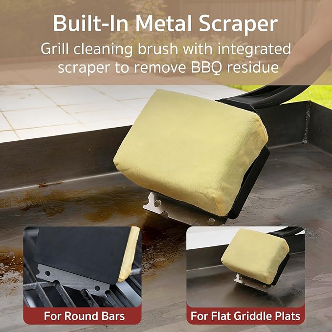 GASPRO Bristle Free Grill Brush for Outdoor Grill, BBQ Brush with Scraper, Prevents Coating Damage, Safe for Cast Iron & Stainless Steel Grill, Soft Brush Head Replaceable & Dishwasher Safe