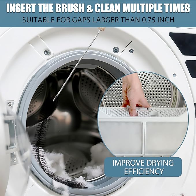 2 Pack Dryer Vent Cleaning Brush, Dryer Vent Cleaner Brush Set, Trap and Duct Lint Remover with Long Flexible Lint Brushes for Deep Cleaning to Remove Pet Hair & Lint, and Refrigerator Coil Cleaning