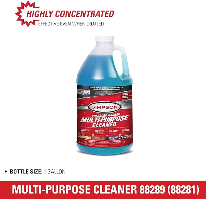 SIMPSON Cleaning 88281 Cleaner, Concentrated Soap Solution for Pressure Washers and Spray Bottles, Use on Concrete, Vinyl Siding, Appliances, Windows, Cars, Fences, Decks, Blue, 1 Gallon (Pack of 2)