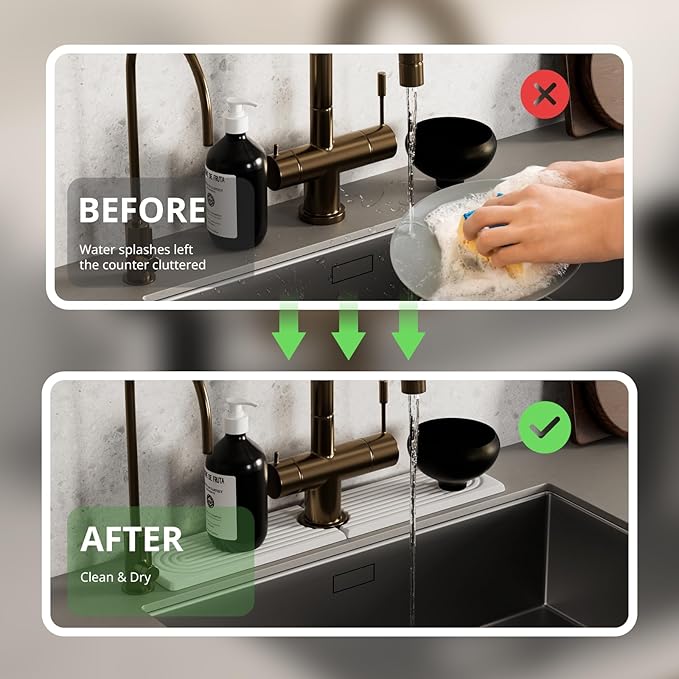 Quick Dry Sink Splash Guard - 15.8" Instant Dry Diatomaceous Earth Sink Faucet Mat for Kitchen and Bathroom Faucets - Highly Absorbent Faucet Mat, White
