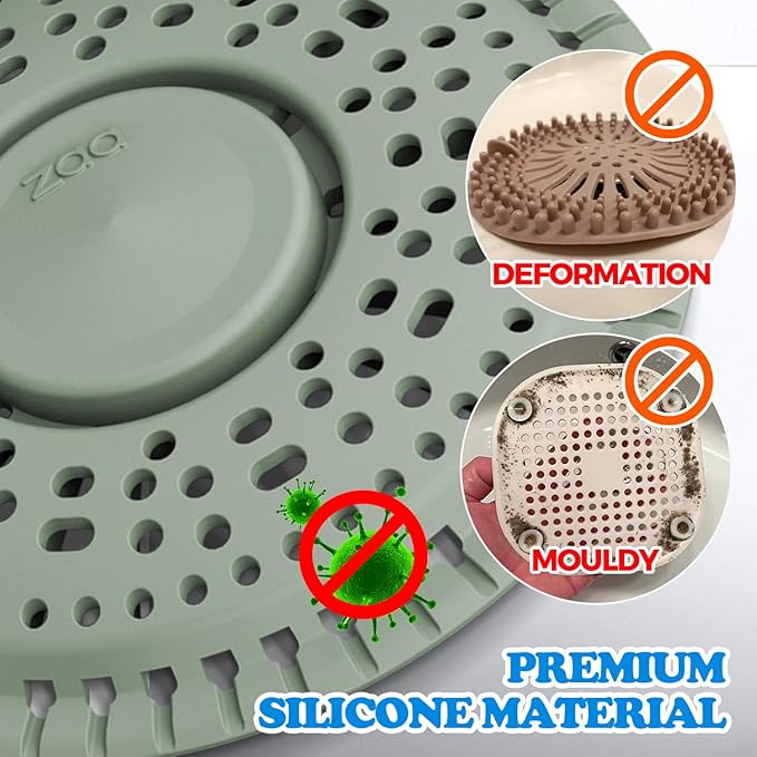 zaa Shower Drain Hair Catcher, 2 Pack Premium Silicone Drain Protector & Shower Drain Cover, Shower Installation Kits for Flat Drains of Shower Room, Bathroom, Dark Green