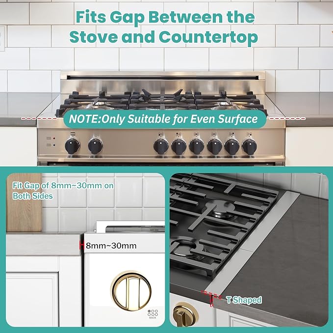 Stove Gap Covers Stainless Steel Stove Gap Filler,13.8'' to 27.5'' Adjustable Length (2PCS),Oven Stove Side Gap Guards Between Stove top and Counter for Kitchen,Range Trim Kit,Heat Resistant,Silver