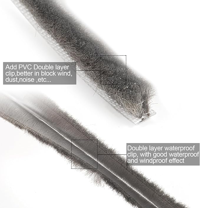 16 Ft (5m) 196 Inch Sliding sash Windows Doors Tape Pile Draught excluder Brush Seal Strip weatherstrip 5mm x 12mm (3/16 1/2 Inch, Gray)