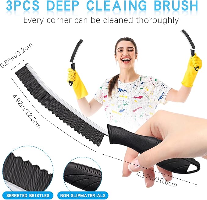 Magiware Hard Bristle Crevice Cleaning Brushes for Household Use - 2025 New Thin Scrub Brush Set, Small Cleaning Tool for Narrow Spaces, Kitchen,Toilet, Bathroom,Window, Faucets, Car Gaps (Model 1)