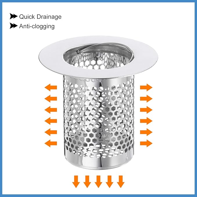 uxcell 4 Pack Shower Drain Strainer, 2" x 2" 304 Stainless Steel Floor Drain Strainer Deep Sink Hair Catcher for Kitchen Bathroom Balcony Floor Drain, Fit Hole Size from 1.1" to 2"
