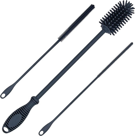 12.5" Silicone Bottle Brush & Straw Cleaner Brush Set | Water Bottle Cleaner for Hydro Flasks, Tumblers, Glassware, Vases and Narrow Neck Containers