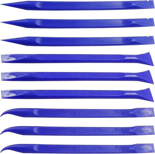 9Pcs Carbon Fiber Scraper Cleaning Tool Non-Scratch Plastic Multi-Purpose Stiff Scraper Pen-Shaped Scraper Tool for Paint, Stickers Label, Food, Tight Spaces, Crevices, Kitchen (Blue)