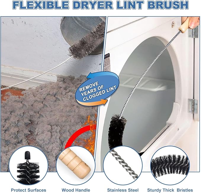 2 Pieces Dryer Vent Cleaner Kit Compatible with Most Vacuum Cleaner, Flexible Dryer Lint Brush and Dryer Vacuum Hose Attachment, Lint Remover Cleaning Tools, Blue