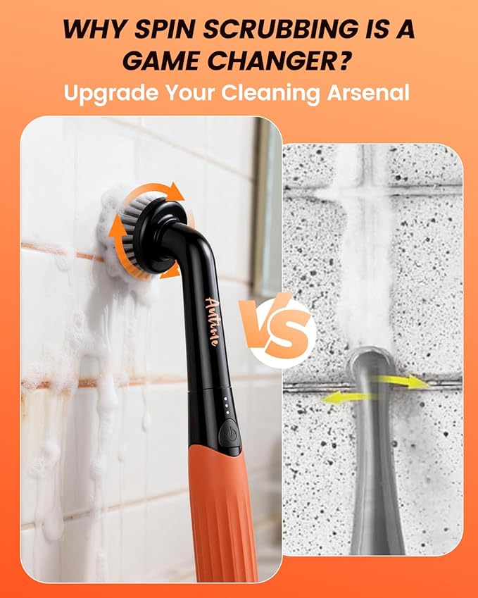 Rechargeable Electric Grout Brush, Upgraded Cordless Power Scrubber Kit, Waterproof Cleaning Brush & 6 Replacement Heads for Bathroom, Kithchen, Tub, Grout, Crevice