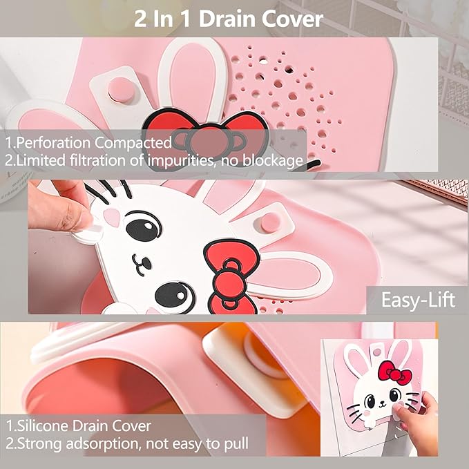 2-in-1 Shower Drain Hair Catcher & Bathtub Drain Cover, Odor-Proof Silicone Hair Stopper for Bathroom, Tub, Sink, Kitchen, Laundry - Prevents Clogs and Unpleasant Smells (1, Pink)