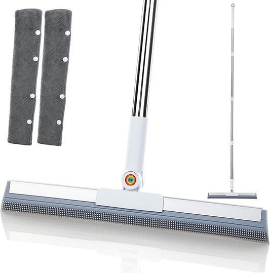 Squeegee Broom for Floor, 62" Long Handle Rubber Broom for Pet Hair Removal, Magic Broom Squeegee for Garage Floor, Concrete, Tile, Carpet & Windows with 2 Microfiber Pads