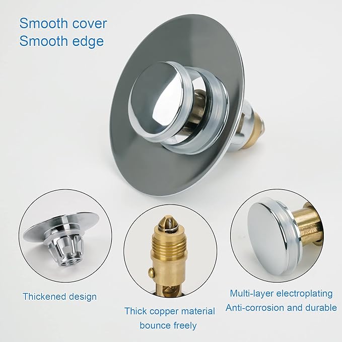 2PACK Universal Bathroom Sink Stopper,1.1-1.5 Inch Bullet Core Push Type Basin Pop-up Drain Filter,Bathtub Converter Sink Drain Strainer Plug No Overflow with Basket Hair Catcher