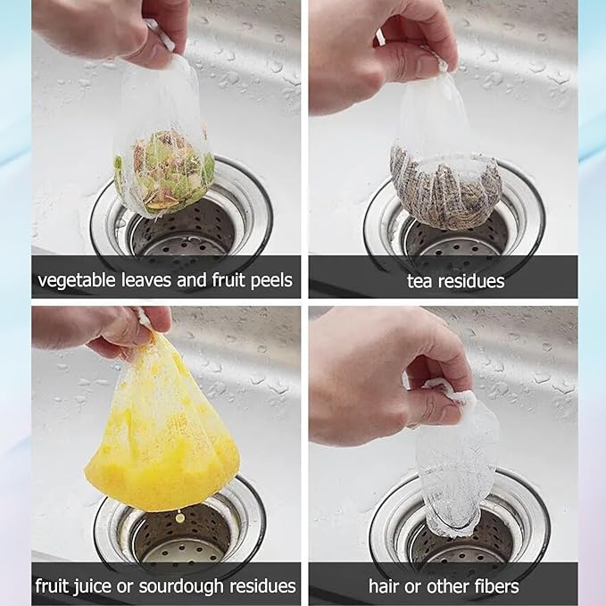 200 Sink Strainer Mesh Bags for Sink Drain Strainer,Anti-Clogging Disposable Drain Dovers Net Filter Sink Trash Catcher Bags for Kitchen,Bath,Tub Drain for Garbage Leftover Hair etc