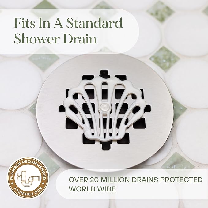 DrainWig Shower Drain Hair Catcher – Disposable White Ocean (2-Pack) – No-Touch Hair Removal for Flat Shower Drains – As Seen on Shark Tank