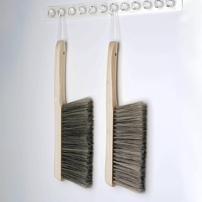 Rbenxia 2 Pieces Wooden Handle Bench Brushes Horse Hair Brushes Soft Bristles Dust Brush Household Cleaning Brushes for Fireplace, Sofa, Furniture, Workshop Woodworking (Gray)