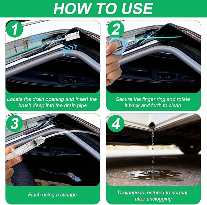 XANGNIER Upgraded Auto Sunroof Drain Cleaning Tool,118in Extra Long Flexible Car Sun Roof Drain Cleaner Unclogger Tool with Tube Cleaner Brush Syringe Hose Cleaning Kit for Windshield Wiper Hole