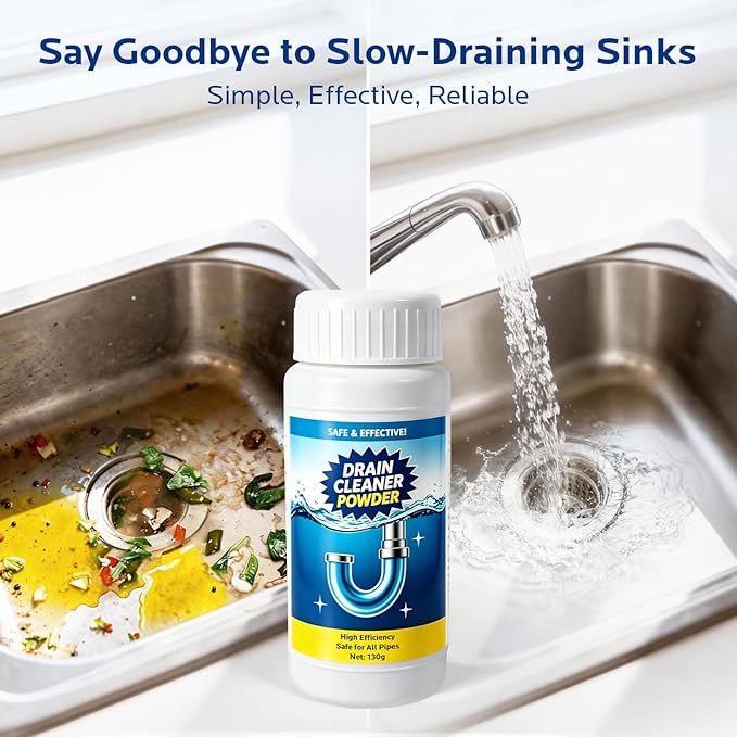 Sink and Drain Cleaner Powder: All-Purpose Pipe Opener for Kitchen Bathroom Pipes and Floor Drains – Reliable Drain Clog Remover for Home Plumbing Maintenance（4 pack）