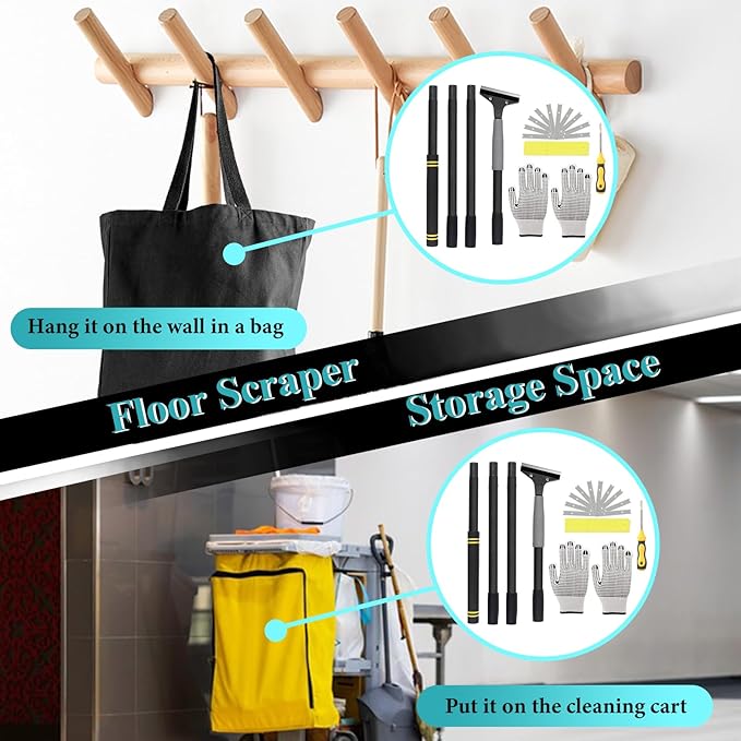 4"Razor Blade Floor Scraper with Long Handle,61in Adjustable Floor Scraper Heavy Duty with 10PCS Extra Metal Blades Paint Scraper for Cleaning Stickers Gum Glass Wall Tile (Black 61in)