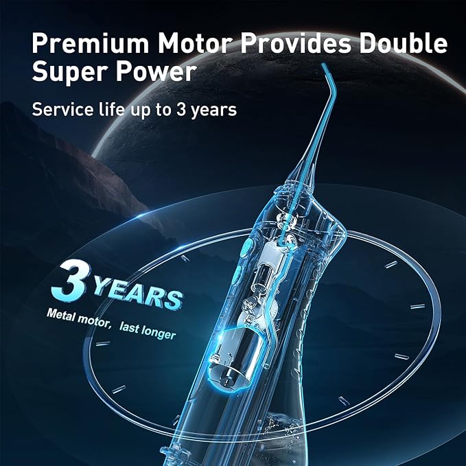 COSLUS Water Dental Flosser Teeth Pick C20(F5020E): Portable Cordless Oral Irrigator 300ML Rechargeable Travel Irrigation Cleaner IPX7 Waterproof Electric Flossing Machine for Teeth Cleaning, Grey