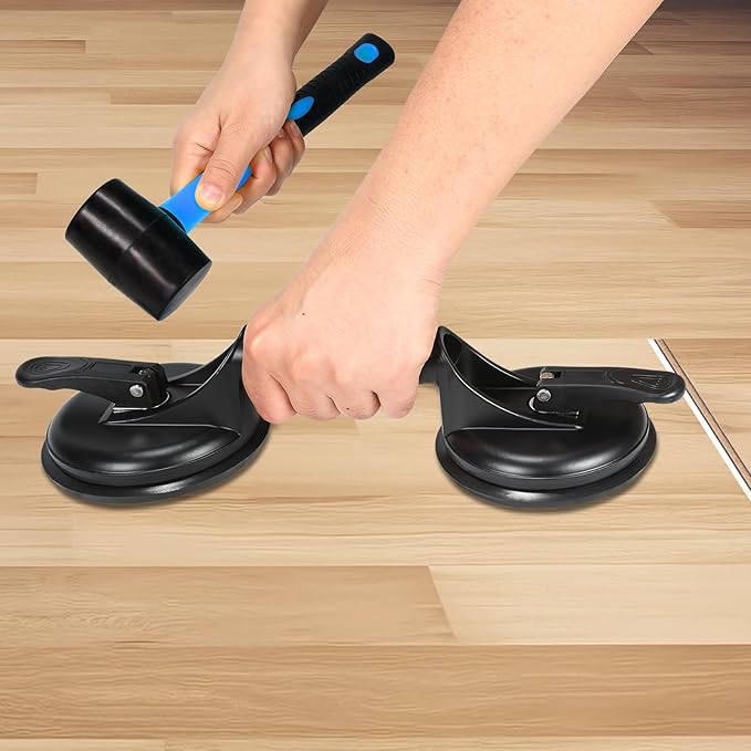 Floor Gap Fixer Tool for Laminate Floor Gap Repair Plank Grabber Includes Heavy Duty Aluminum Suction Cup and Fiberglass Handle Rubber Mallet (Can't Use on Scraped Surface Floor)
